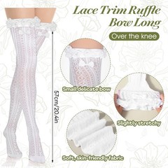 2 Pairs Thigh High Stockings Lace Satin Bow Stockings Women Tight Hosiery White