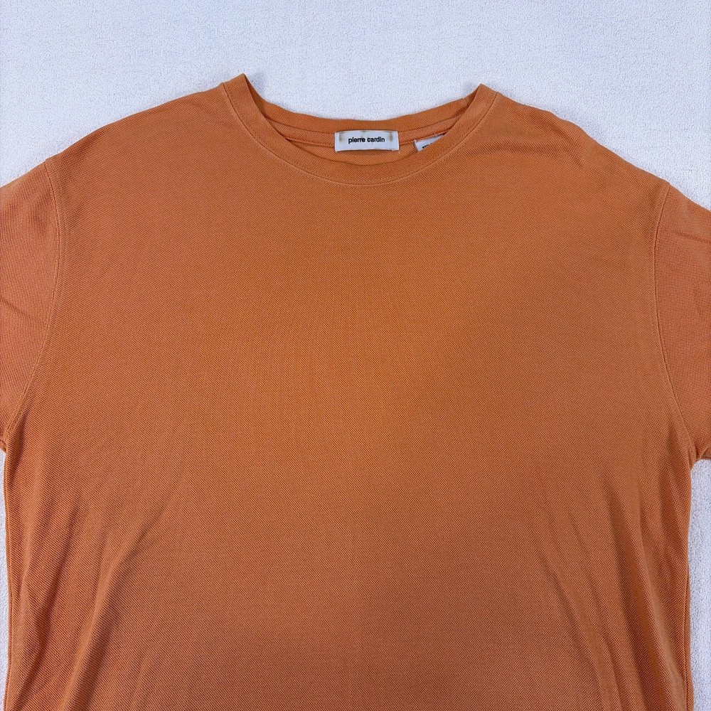 Pierre Cardin Men’s Large T-Shirt Orange Rayon Blend Soft Short Sleeve Crew Neck