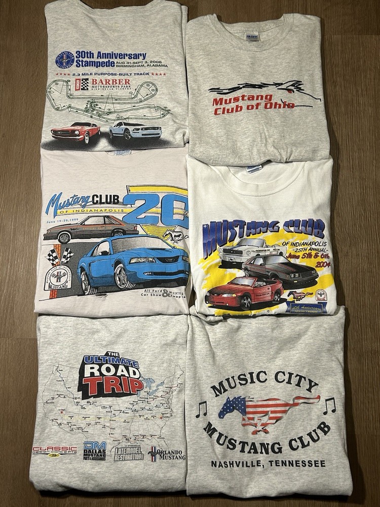 6 Piece Vintage 90s-Y2K Mustang Club Graphic T-Shirts, Size Fits XL, Used