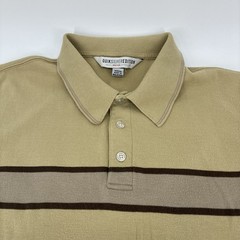Vintage Quiksilver Polo Shirt Men Medium Beige Striped Ribbed Edition Surf Y2K