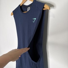 Gymshark Bold Drop Arm Tank Navy Blue Slim-Fit Sleeveless Workout Men Small