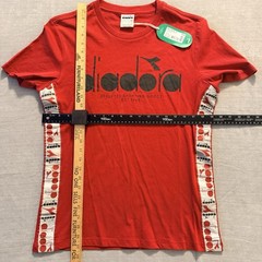 Diadora Red Logo T Shirt Mens Small Athletic Graphic Tee Side Stripe NWT