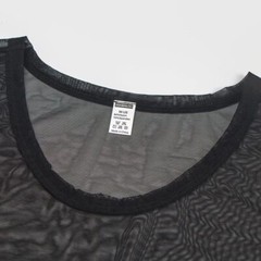 Zonbailon Mens Mesh Fitted Shirt Black Short Sleeve Through Muscle T-Shirts
