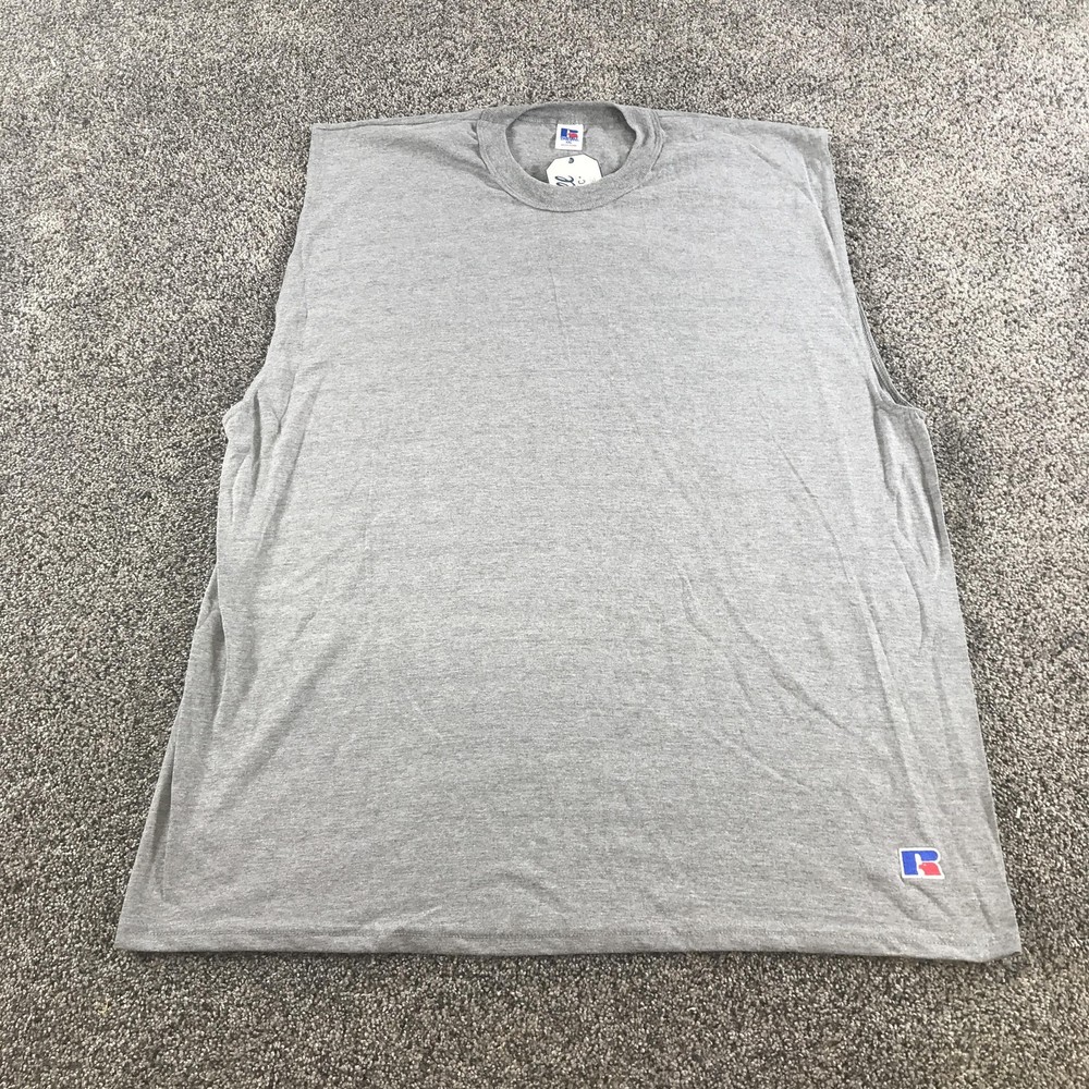Vintage Russell Athletic Tank Top Mens 2XL Heather Gray Sleeveless Crew Neck Gym