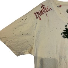 Nostic Men’s T-Shirt Paint Splatter Beaded V-Neck Short Sleeve Cotton Beige XL