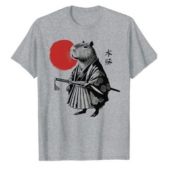 Samurai Capybara Sun Japanese Art T-Shirt Capybara Graphic Tee Funny Animal