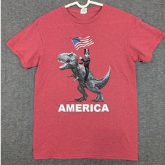Abraham Lincoln Riding A T-Rex America Red T-Shirt Size Small