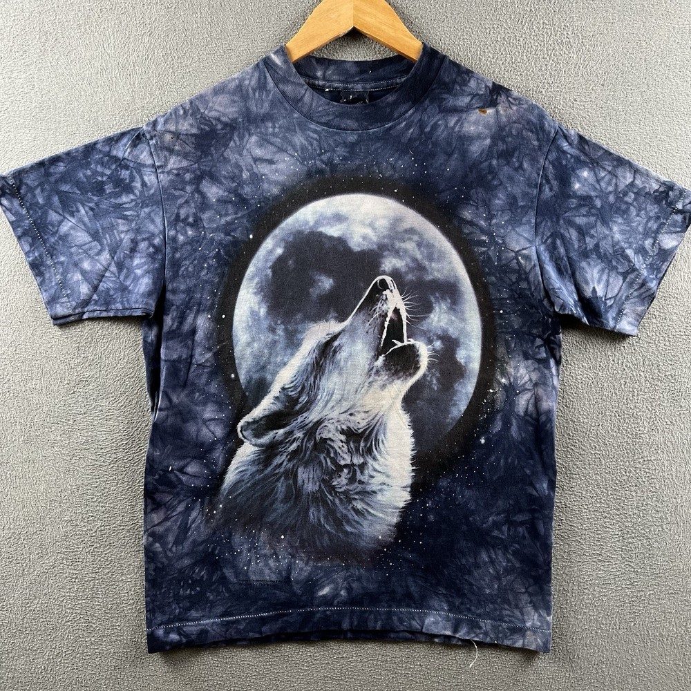 Vintage Stussy Shirt Mens Medium Tie Dye Wolf Nature Tee 90s Single Stitch RARE
