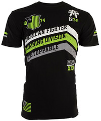 AMERICAN FIGHTER Corner Black Neon Green Athletic Mens Crewneck T-shirt S-3XL