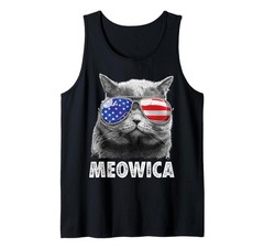 Meowica Cat 4th of July Merica Men Women USA American Flag Tank Top Small