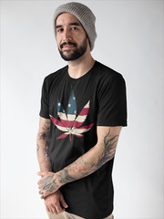 USA Flag Marijuana Leaf T-shirt Funny US flag Pot Weed Tee