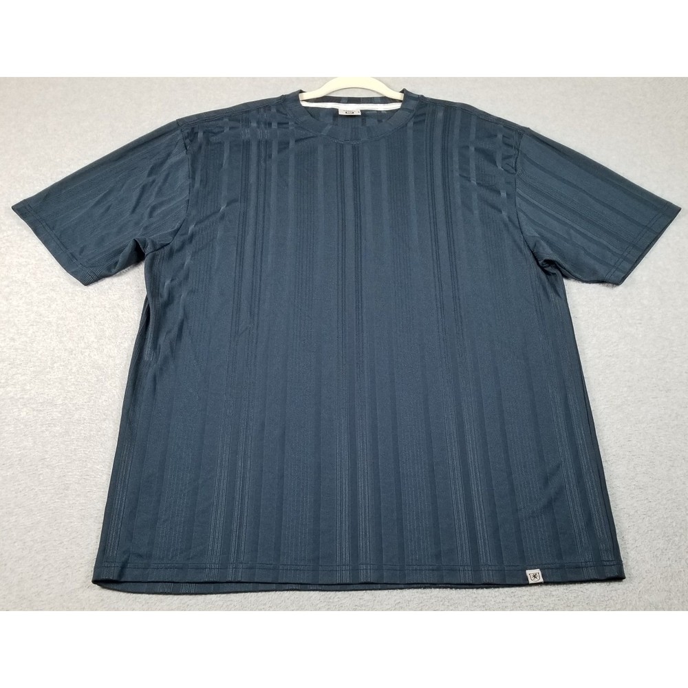 Stacy Adams T Shirt Men’s 2XLT 2XL Tall Blue Vertical Stripe Ribbed Stretch Tee