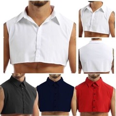 Men Shirt Turn Down Blouse Fake Crop Top Solid Color Collared Necklace Collar