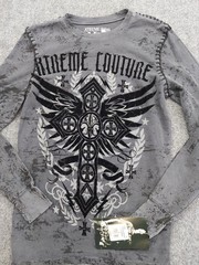 Xtreme Couture Shirt Small Gray Thermal Long sleeve Waffle Cross by Affliction