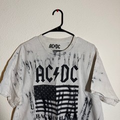 AC/DC Back In Black 1980 Tour Tie Dye Graphic T-Shirt Mens XL White Black
