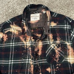 Custom Bleached Flannel Kurt Cobain Nirvana Patch Shirt Grunge Distressed XL