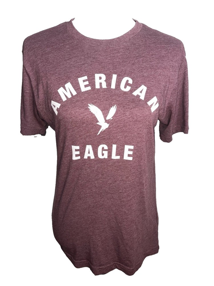 American Eagle Super Soft Women’s Crewneck Short Sleeve Maroon Graphic Spelliut