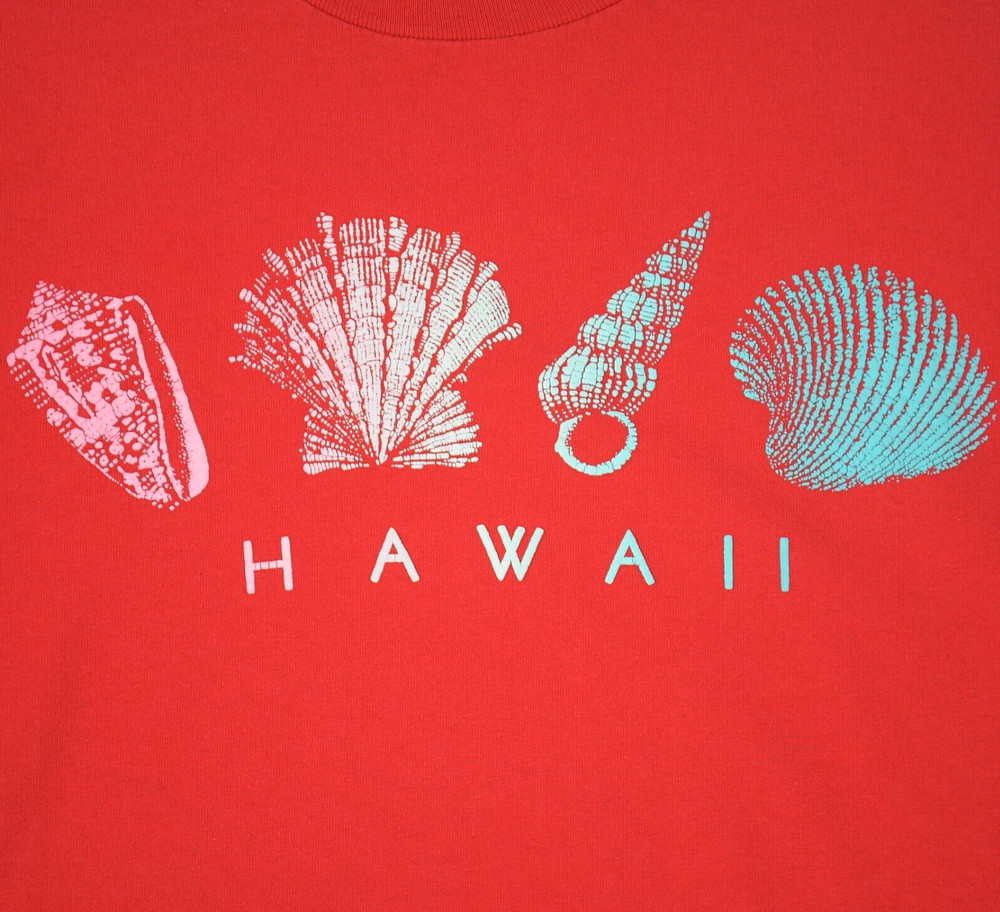 Stedman Mens Vintage Hawaii Sea Shells T Shirt Sz L Red Cotton Single Stitch USA