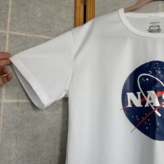 NASA T-shirt Mens Size Large White Space Circle Logo Woof Machi Jersey Retro