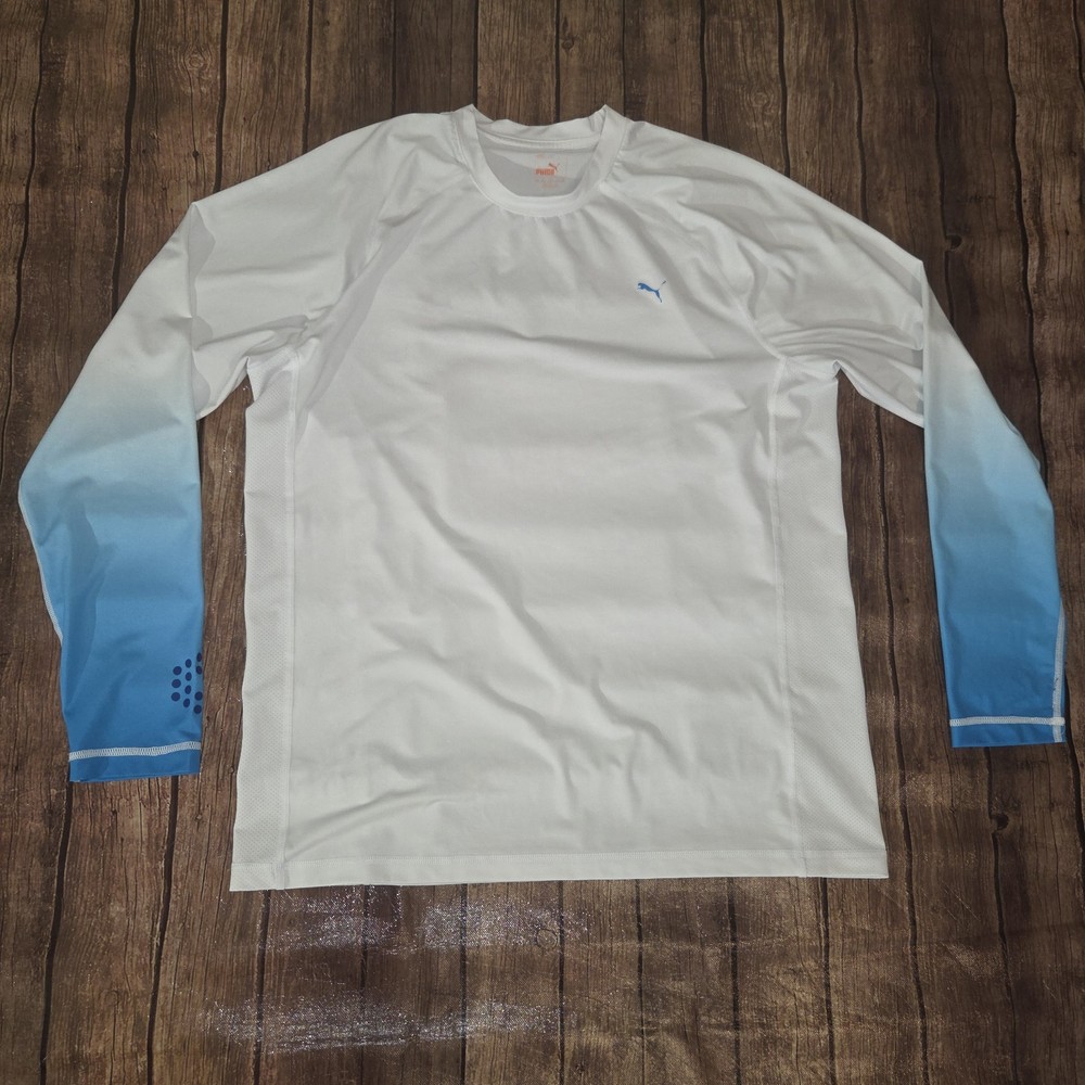 Puma Rash Guard T-Shirt Mens 2XL White Blue Gradient Athleisure Coastal Resort