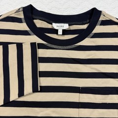 Reiss Perry Mens Long Sleeve Shirt L Striped Pocket Navy Tan Cotton Nautical
