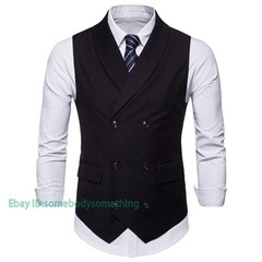 Mens Casual Formal Business Slim Fit Double-Breasted Waistcoat Coat Suit Vest