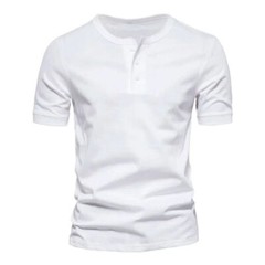 New Mens Henley Grandad Solid T Shirts Tee Summer Short Sleeve Casual Loose Tops