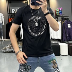 New Fashion Hot Diamond Trend Rhinestones Summer Short Sleeve Luxury Men T-Shirt