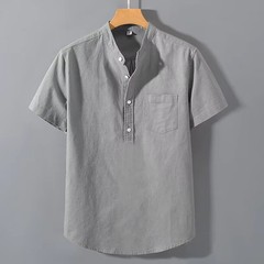 Men’s Breathable Cotton Stand Collar T-Shirt Summer Casual Pocket Top Tee Gift