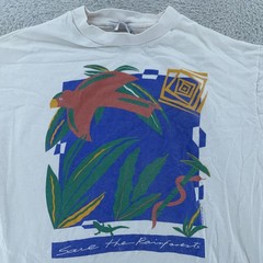 Vintage Save The Rainforests T-Shirt Mens Medium Parrot Nature Activism Art 90s