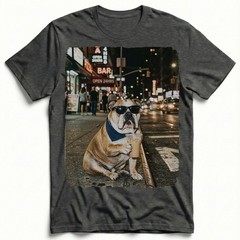 English Bulldog Bandana Iced Latte NYC Night Street Unisex T-Shirt Funny Tee