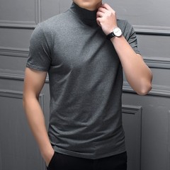 Men’s Slim Fit Half High Collar Short Sleeve T-Shirt in Polyester Solid Colors