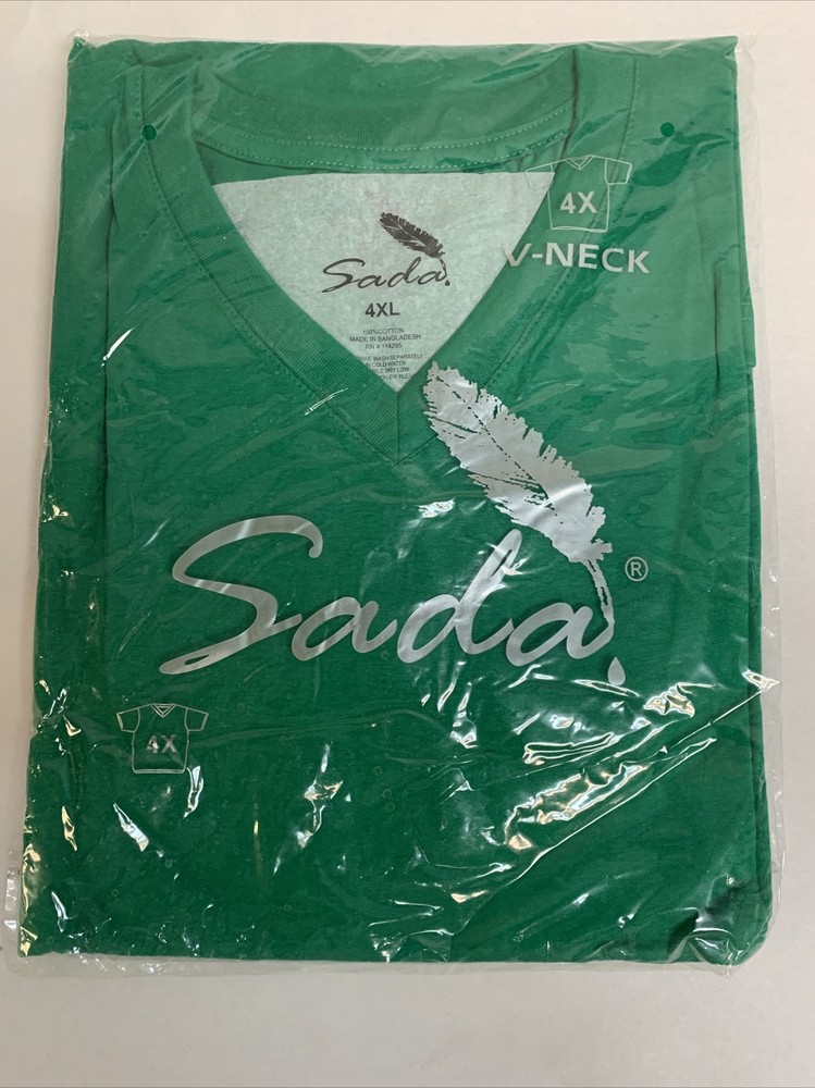 Sada T-Shirt Solid Green Short Sleeve V-Neck 100% Cotton Men’s 4XL