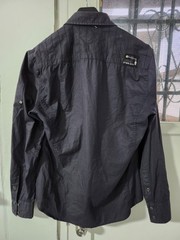 KOYO JEANS Shirt Mens L Navy Contrast Button Up Embroider Street Y2K Cotton Pkt
