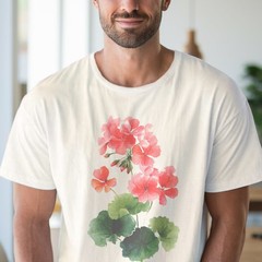 Botanical Geranium Flowers Graphic Tee Natural Cotton Shirt