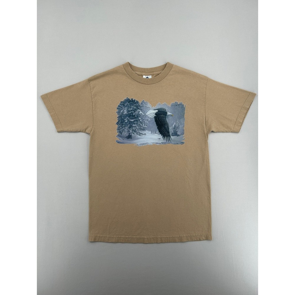 Alstyle Apparel Bald Eagle Winter Scene Graphic Tee Tan Mens Medium Bruce Miller