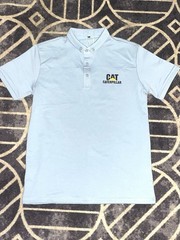 Caterpillar Men’s Size Large Black Light Blue Polo Shirt Collared Button Up