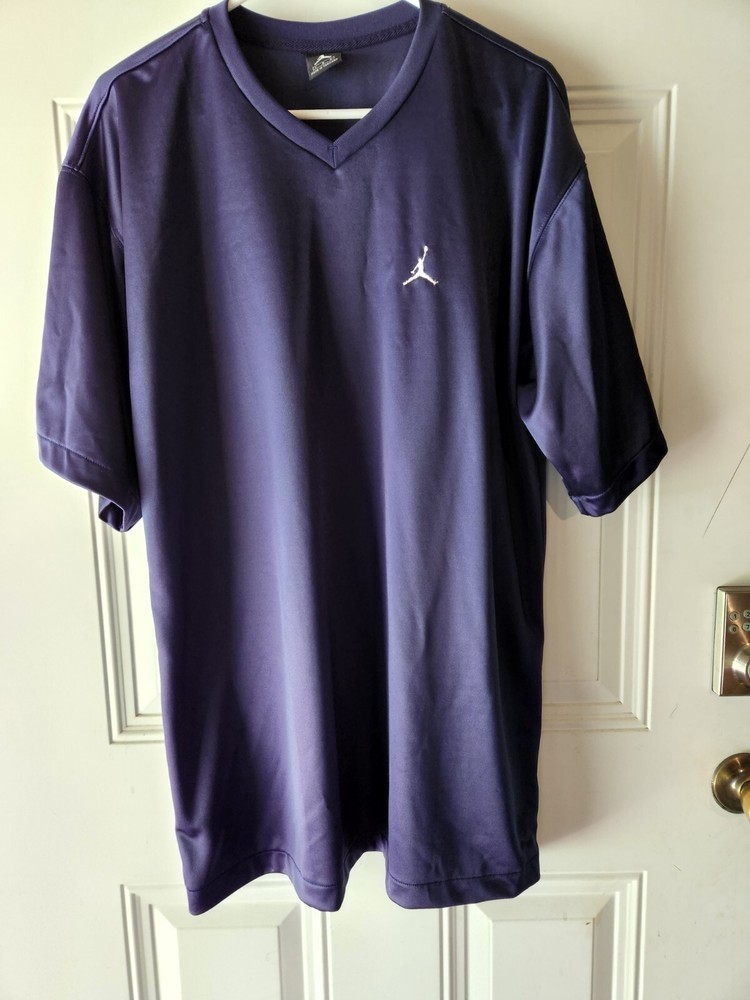 Nike Shirt Mens L G G Navy Blue Short Sleeve V-Neck Swoosh Logo Polyester