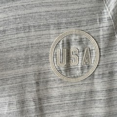 American Eagle Active Flex Men’s Ringer Striped USA Patch Tee M Gray Maroon
