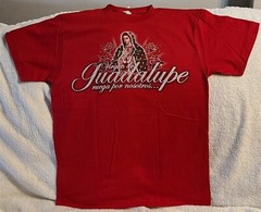 VIRGEN DE GUADALUPE PRAY FOR US RUEGA POR NOSOTROS ROSE FLOWER RED T-SHIRT SHIRT