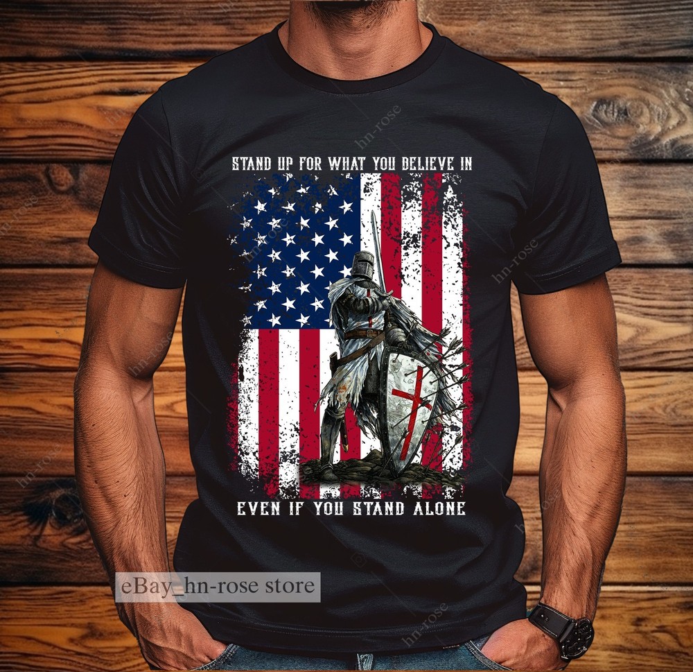 Christian Templar Knight T-shirt American Flag Faith Freedom Warrior of God Tee