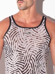 CODE 22 Savanna Zebra Print Sheer Mesh Men’s Tank Top, Gay Interest