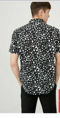 V By Very Mens Cotton Animal Print Party Shirt – Black White Size Uk Large L