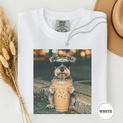 Funny Miniature Schnauzer Drinking Iced Coffee Unisex T-Shirt