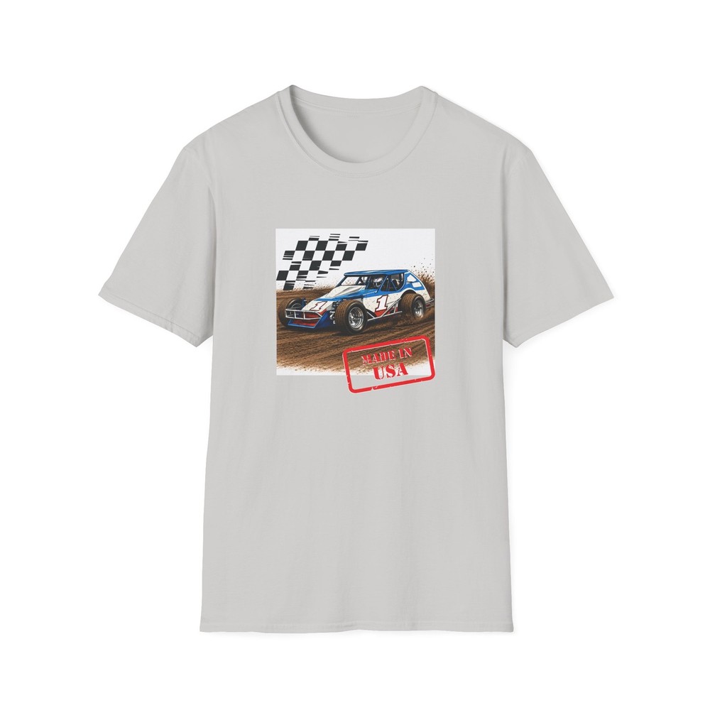 Vintage Dirt Track Modified Race Car T-Shirt | Checkered Flag Racing Graphic