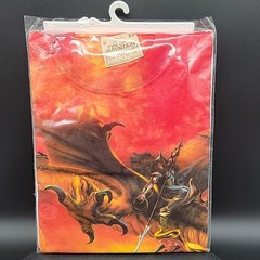 Size XL T-Shirt – Fantasy Art Dragon Duel Fight Orange Hand Dyed Tie Dye Bright