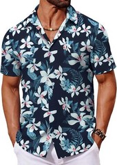 Mens Hawaiian Shirt Tropical Floral Short Sleeve Button Down Summer Beach Casual