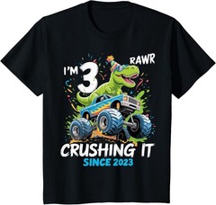 Kids 3rd Birthday Monster Truck Dinosaur 3 Year Old boy Born 2023 T-Shirt