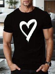 Heart Print T Shirt Tees Men Casual Short Sleeve T-shirt Summer Blouse Tops ♮