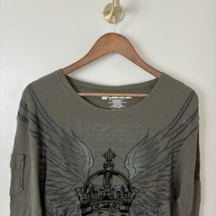 Carbon Men’s XL Y2K Winged Up Long-Sleeve Thermal Shirt Green Grunge Skater Punk